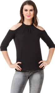 Big Pout Casual 3/4th Sleeve Solid Women's Black Top
