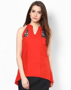 Athena Casual Sleeveless Solid Women's Red, Black Top