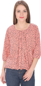 Rashi Creation Party 3/4th Sleeve Geometric Print Women's Pink, Black Top