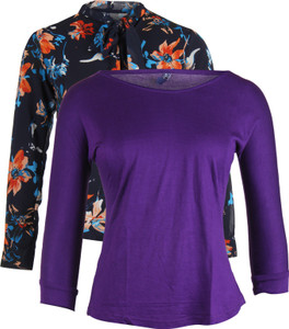 Vvoguish Casual 3/4th Sleeve Solid Women's Blue, Multicolor Top