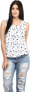 Mayra Casual Sleeveless Printed Women's White Top
