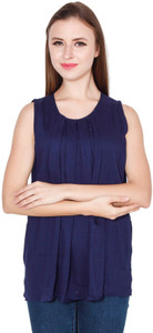 TeeMoods Casual Sleeveless Solid Women's Dark Blue Top