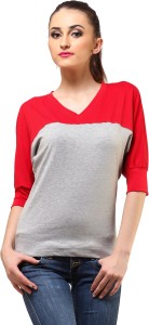 Cation Casual 3/4th Sleeve Solid Women's Grey, Red Top
