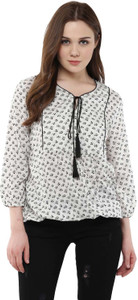 Harpa Casual 3/4th Sleeve Floral Print Women's White Top