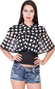 Khhalisi Party Cap Sleeve Printed Women's Black Top