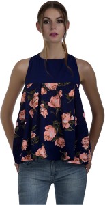 Marzeni Casual Sleeveless Floral Print Women's Blue, Multicolor Top