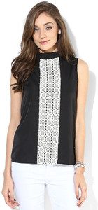 Popnetic Casual Sleeveless Solid Women's Black Top