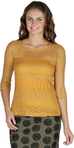 Mayra Party 3/4th Sleeve Solid Women's Yellow Top