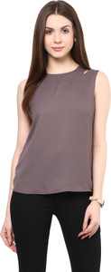 Rare Casual Sleeveless Solid Women's Grey Top