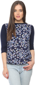 Vvoguish Casual 3/4th Sleeve Printed Women's Dark Blue Top