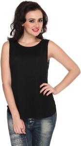 Bedazzle Party Sleeveless Solid Women's Black Top