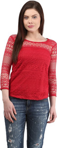 Mayra Casual 3/4th Sleeve Solid Women's Red Top