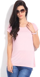 United Colors of Benetton Casual Short Sleeve Solid Women's Pink Top