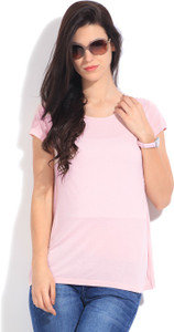 United Colors of Benetton Casual Short Sleeve Solid Women's Pink Top