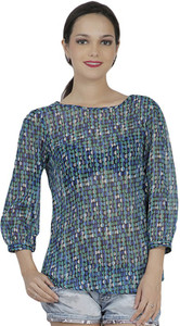Mask Lifestyle Casual 3/4th Sleeve Printed Women's Multicolor Top