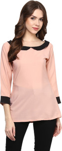 Ziyaa Casual 3/4th Sleeve Solid Women's Beige Top