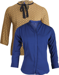 Vvoguish Casual 3/4th Sleeve Solid Women's Multicolor Top