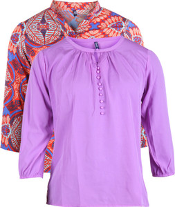 Vvoguish Casual 3/4th Sleeve Solid Women's Purple Top