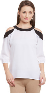 Ruhaan's Casual 3/4th Sleeve Solid Women's White, Black Top