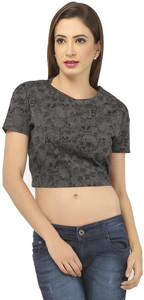 Imagica Casual Short Sleeve Printed Women's Black Top