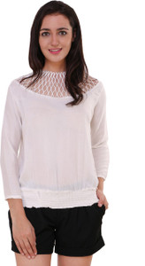 BuyNewTrend Casual 3/4th Sleeve Solid Women's White Top