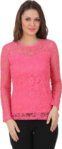 Texco Party Full Sleeve Self Design Women's Pink Top