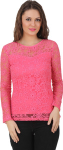 Texco Party Full Sleeve Self Design Women's Pink Top