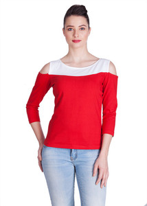 Vea Kupia Party 3/4th Sleeve Solid Women's Red, White Top