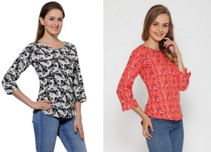 Stop Look Casual 3/4th Sleeve Printed Women Multicolor Top