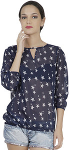 Mask Lifestyle Casual 3/4th Sleeve Printed Women's Multicolor Top