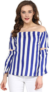Sassafras Casual 3/4th Sleeve Striped Women's Blue, White Top