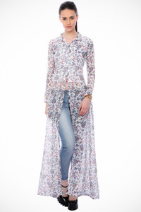 Cation Casual Full Sleeve Floral Print Women's White Top