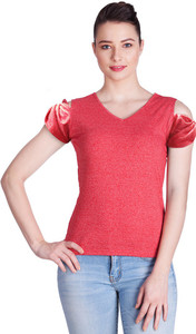 Veakupia Casual Short Sleeve Solid Women's Red Top