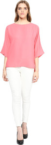 Martini Casual Kimono Sleeve Solid Women's Pink Top