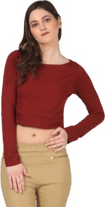 Fashion Expo Casual Full Sleeve Solid Women's Maroon Top
