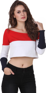 Texco Casual Full Sleeve Solid Women's Red, White Top
