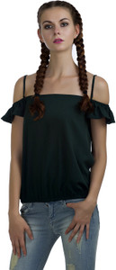 Marzeni Casual Noodle strap Solid Women's Dark Green Top