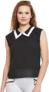 Popnetic Casual Sleeveless Solid Women's Black Top