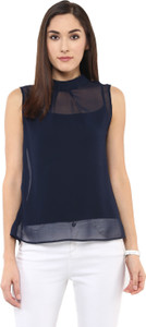 Zimaleto Casual Sleeveless Solid Women's Blue Top