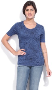 United Colors of Benetton Casual Short Sleeve Printed Women's Blue Top