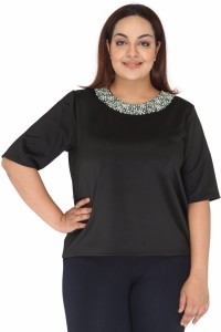 Calae Casual Short Sleeve Solid Women Black Top