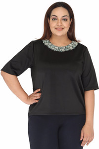 Calae Casual Short Sleeve Solid Women Black Top