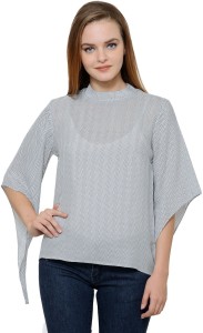 I Know Casual Bell Sleeve Printed Women's Grey Top