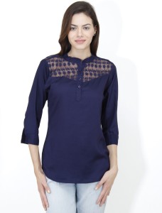 Mayra Casual 3/4th Sleeve Solid Women's Dark Blue Top