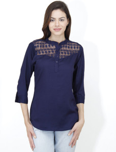 Mayra Casual 3/4th Sleeve Solid Women's Dark Blue Top