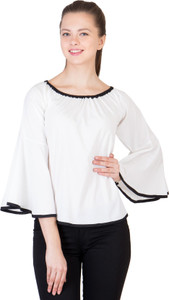 Khhalisi Party Bell Sleeve Printed Women's White Top