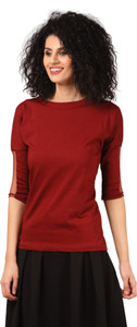 Fashion Expo Casual 3/4th Sleeve Solid Women's Maroon Top