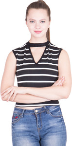 khhalisi Party Sleeveless Striped Women's Black Top