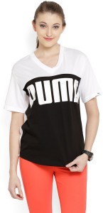 puma casual short sleeve solid women white top
