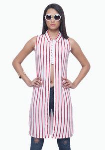 FabAlley Casual Sleeveless Printed Women's Red Top